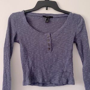 F21 cropped blue scoop neck long sleeve